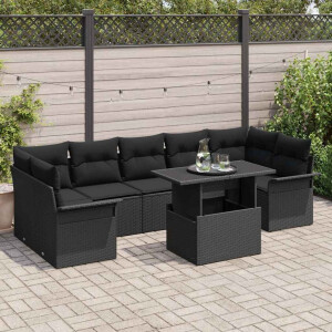 vidaXL Tuin Sofa Set met kussen 8 pcs Zwart poly rattan