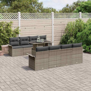 vidaXL Tuin Sofa Set met kussen 9 pcs Grijs poly rattan
