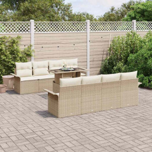 vidaXL Tuin Sofa Set met kussen 9 pcs Beige poly rattan