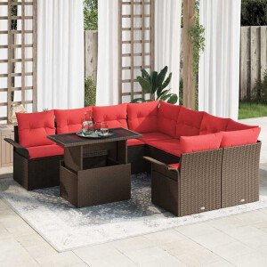 vidaXL Tuin Sofa Set met kussen 9 pcs Bruin Poly riet