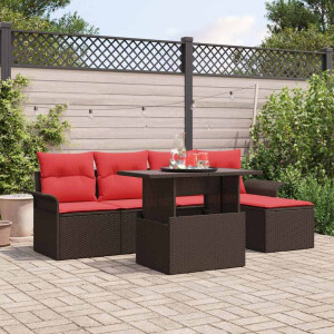 vidaXL Tuin Sofa Set met kussen 6 pcs Bruin poly rattan