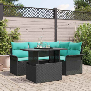 vidaXL Tuin Sofa Set met kussen 5 pcs Zwart poly rattan