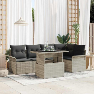 vidaXL Tuin Sofa Set met kussen 6 pcs Lichtgrijs poly rattan