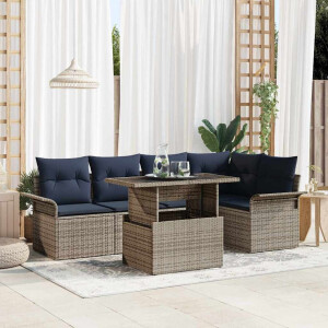 vidaXL Tuin Sofa Set met kussen 6 pcs Grijs Poly riet