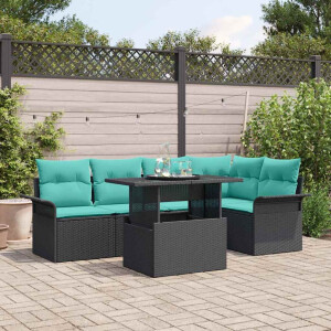 vidaXL Tuin Sofa Set met kussen 6 pcs Zwart Poly riet