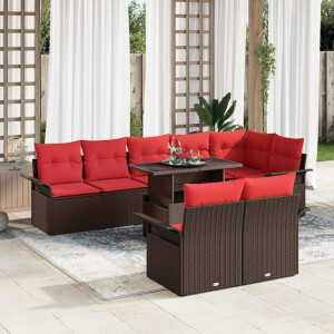 vidaXL Tuin Sofa Set met kussen 9 pcs Bruin Poly riet