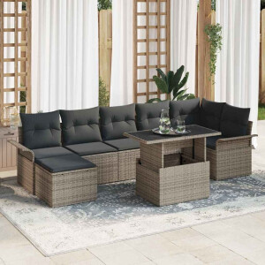 vidaXL Tuin Sofa Set met kussen 8 pcs Grijs Poly riet