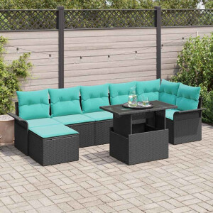 vidaXL Tuin Sofa Set met kussen 8 pcs Zwart poly rattan