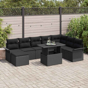 vidaXL Tuin Sofa Set met kussen 9 pcs Zwart Poly riet