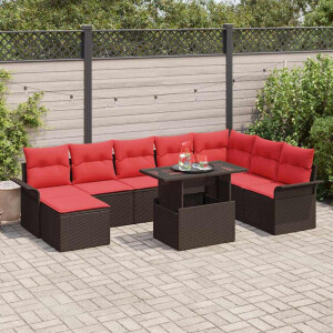 vidaXL Tuin Sofa Set met kussen 9 pcs Bruin Poly riet