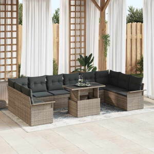 vidaXL Tuin Sofa Set met kussen 11 pcs Grijs Poly riet