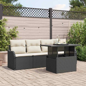vidaXL Tuin Sofa Set met kussen 5 pcs Zwart Poly riet