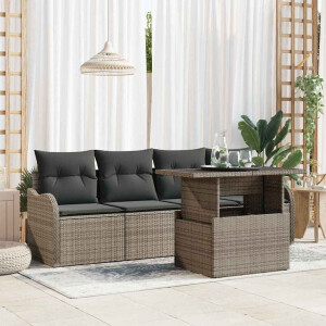 vidaXL Tuin Sofa Set met kussen 5 pcs Grijs Poly riet