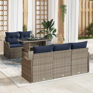 vidaXL Tuin Sofa Set 6 st Grijs en Marineblauw poly rattan