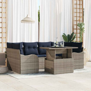 vidaXL Tuin Sofa Set 7 st Grijs en Marineblauw poly rattan