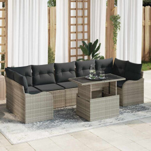 vidaXL Tuin Sofa Set met kussen 8 pcs Lichtgrijs Poly riet