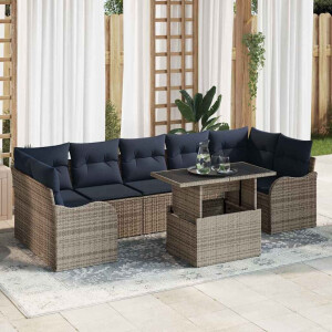 vidaXL Tuin Sofa Set 8 st Grijs en Marineblauw poly rattan
