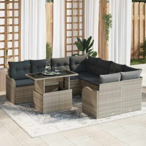 vidaXL Tuin Sofa Set met kussen 9 pcs Lichtgrijs Poly riet