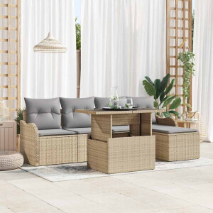 vidaXL Tuin Sofa Set met kussen 6 pcs Beige Poly riet