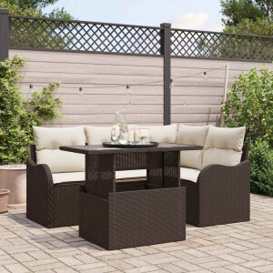 vidaXL Buiten eetset met kussen 5 pcs Bruin Poly riet