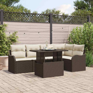 vidaXL Tuin Sofa Set met kussen 6 pcs Bruin Poly riet