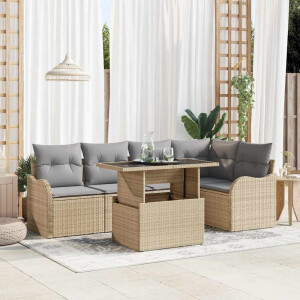 vidaXL Tuin Sofa Set met kussen 6 pcs Beige Poly riet