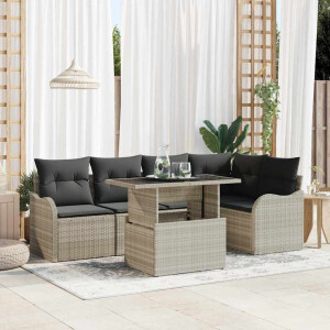 vidaXL Tuin Sofa Set met kussen 6 pcs Lichtgrijs Poly riet
