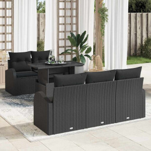 vidaXL Tuin Sofa Set met kussen 6 pcs Zwart poly rattan