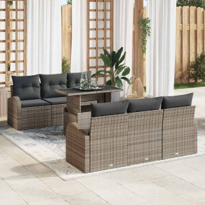 vidaXL Tuin Sofa Set met kussen 7 pcs Grijs Poly riet