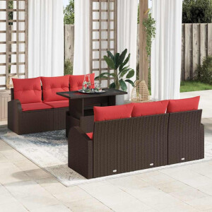 vidaXL Tuin Sofa Set met kussen 7 pcs Bruin Poly riet