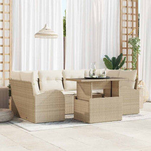 vidaXL Tuin Sofa Set met kussen 7 pcs Beige Poly riet