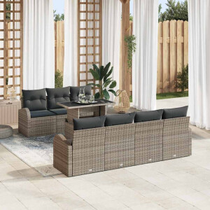 vidaXL Tuin Sofa Set met kussen 8 pcs Grijs Poly riet