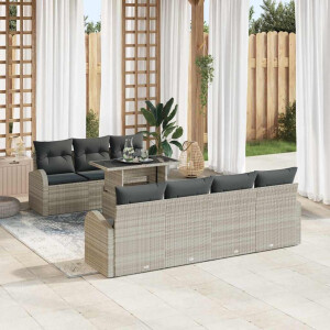 vidaXL Tuin Sofa Set met kussen 8 pcs Lichtgrijs Poly riet