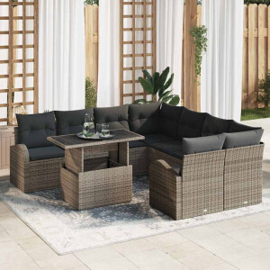 vidaXL Tuin Sofa Set met opslag 9 pcs Grijs poly rattan
