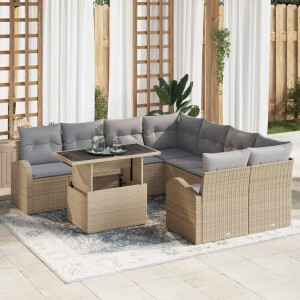 vidaXL Tuin Sofa Set met opslag 9 pcs Beige poly rattan