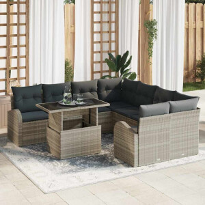 vidaXL Tuin Sofa Set met opslag 9 pcs Lichtgrijs poly rattan