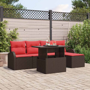 vidaXL Tuin Sofa Set met opslag 6 pcs Bruin poly rattan