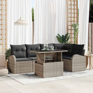 vidaXL Tuin Sofa Set met opslag met kussen 6 pcs Grijs poly rattan