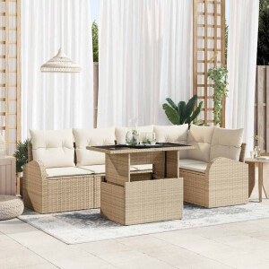 vidaXL Tuin Sofa Set met opslag 6 pcs Bruin en Crème poly rattan