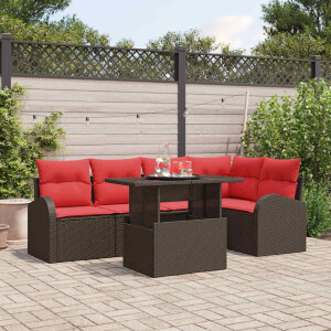vidaXL Tuin Sofa Set met kussen 6 pcs Bruin en rood poly rattan