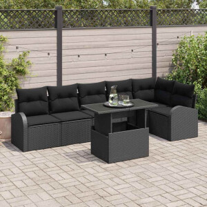 vidaXL Tuin Sofa Set met opslag met kussen 7 pcs Zwart poly rattan