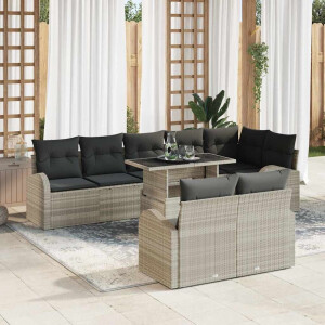 vidaXL Bankstel met kussen 9 pcs Lichtgrijs poly rattan