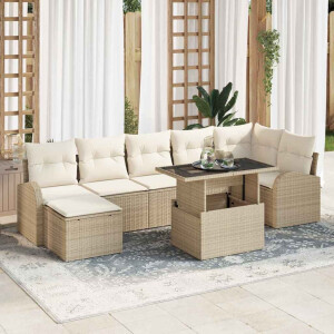 vidaXL Tuin Sofa Set met opslag 8 pcs Beige en Crème poly rattan