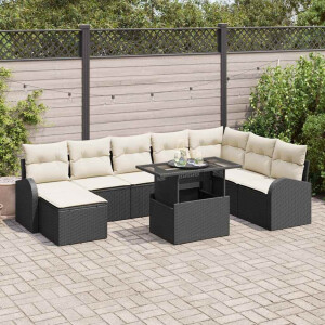 vidaXL Tuin Sofa Set met kussen 9 pcs Zwart en crème