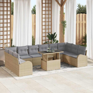 vidaXL Tuin Sofa Set 11 pcs Beige en Licht Grijs poly rattan