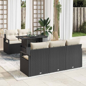 vidaXL Bankstel met kussen 6 pcs Zwart poly rattan