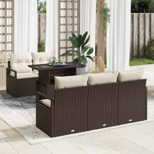 vidaXL Bankstel met kussen 6 pcs Bruin en crème poly rattan