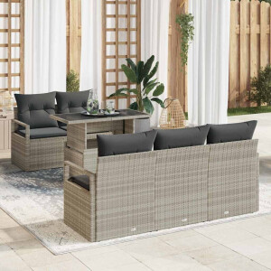 vidaXL Bankstel met kussen 6 pcs Lichtgrijs poly rattan