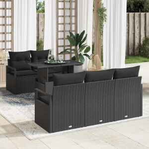 vidaXL Bankstel met kussen 6 pcs Zwart poly rattan