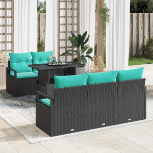vidaXL Tuin Sofa Set met opslag 6 pcs Zwart en Blauw poly rattan
